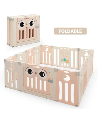 Gymax 14-Panel Baby Playpen Kids Activity Center Foldable Play Yard w/ Lock Door