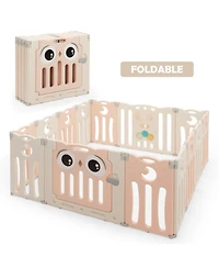 Gymax 14-Panel Baby Playpen Kids Activity Center Foldable Play Yard w/ Lock Door