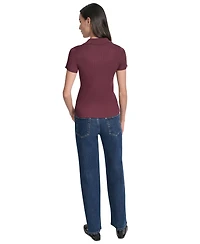 Dkny Jeans Womens Ribbed V-Neck Polo Sweater