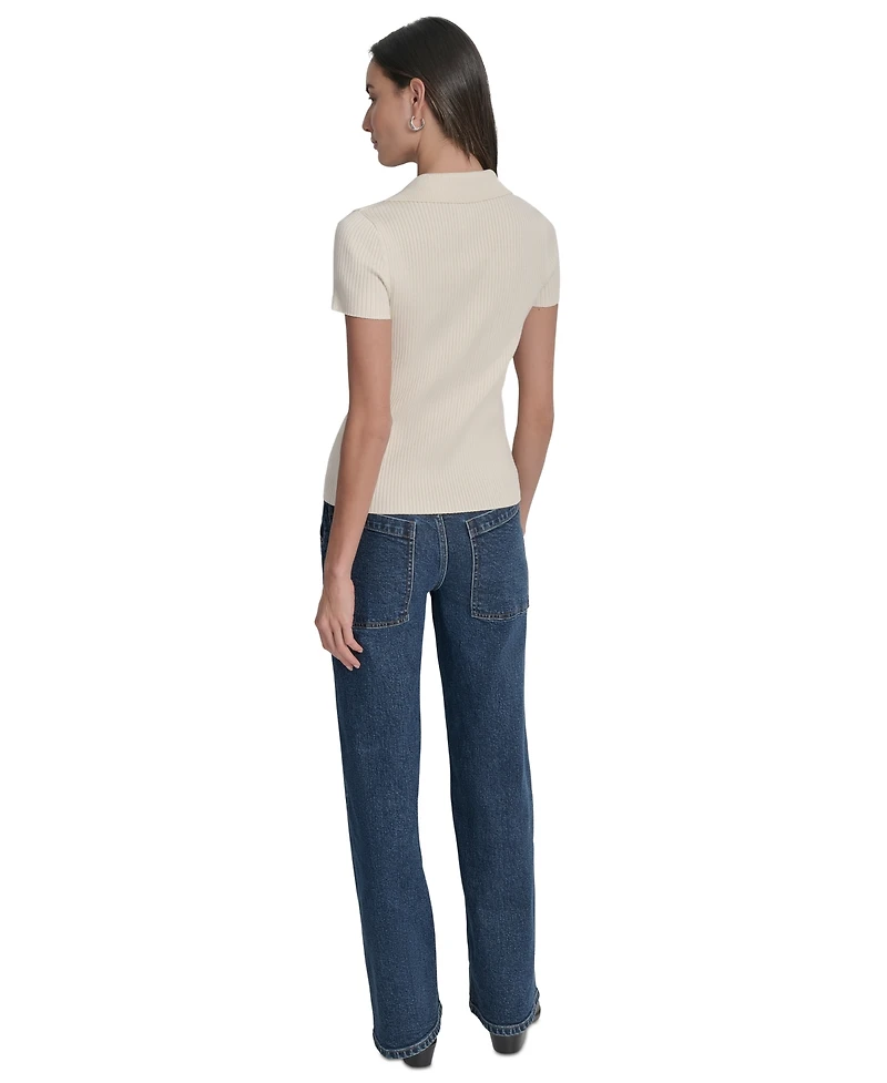 Dkny Jeans Womens Ribbed V-Neck Polo Sweater - G0h