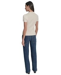 Dkny Jeans Womens Ribbed V-Neck Polo Sweater - G0h