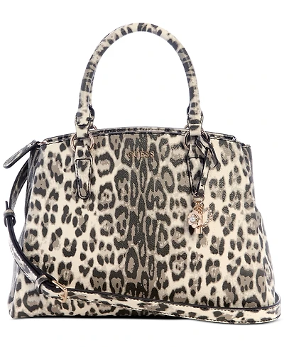 Guess Tinsley Medium Leopard Print Three Compartment Satchel
