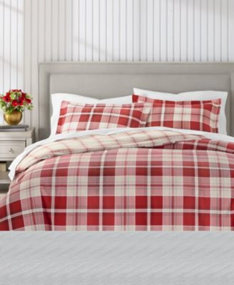 Charter Club Crimson Plaid Flannel Duvet Cover Sets Macys Exclusive