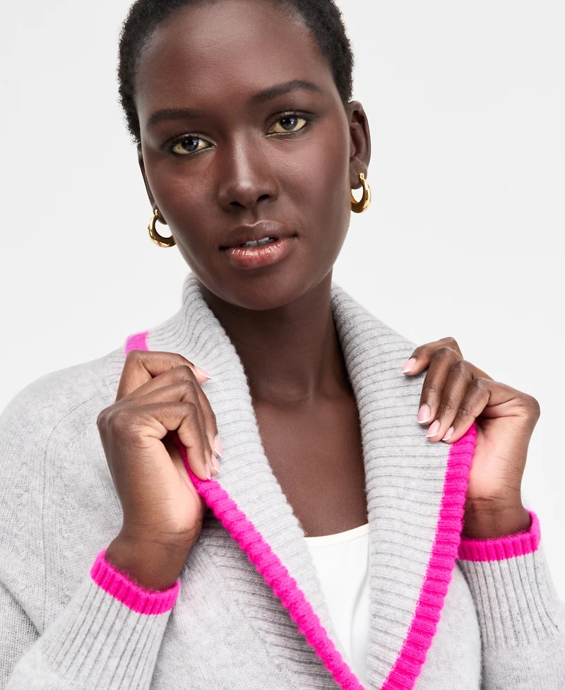 Charter Club Women's 100% Cashmere Tipped Shawl-Collar Boyfriend Cardigan, Macy's Exclusive
