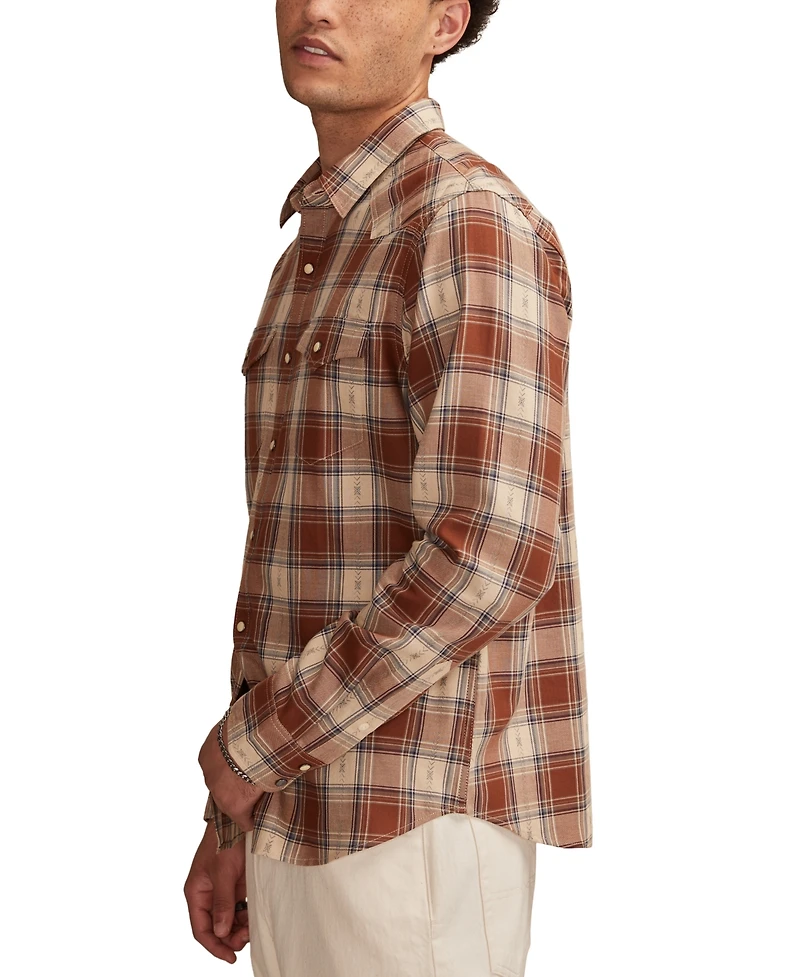 Lucky Brand Men's Dobby Western Long Sleeve Snap-Front Plaid Shirt