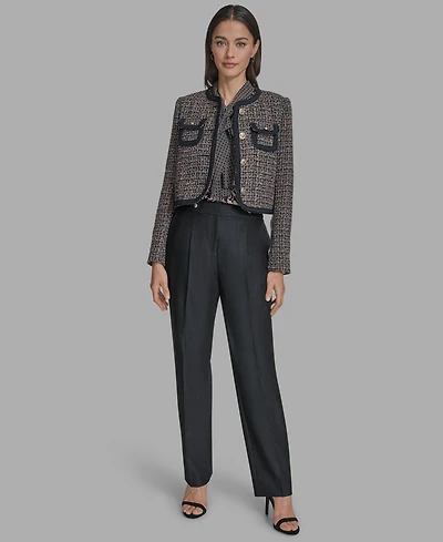 Bcbg Women's Braided-Trim Tweed Collarless Jacket