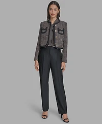 Bcbg Women's Braided-Trim Tweed Collarless Jacket
