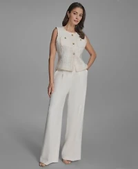 Bcbg Womens Textured Crewneck Button Front Vest Pleated Wide Leg Pants