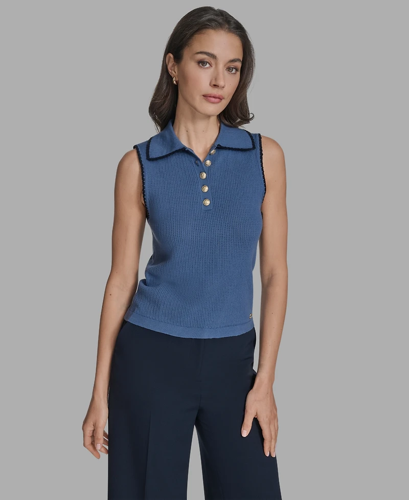 Bcbg Women's Cotton Tipped Collared Sleeveless Knit Top