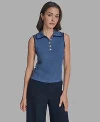 Bcbg Women's Cotton Tipped Collared Sleeveless Knit Top