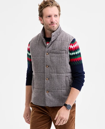 Club Room Men's Tweed Herringbone Button-Front Padded Vest, Macy's Exclusive