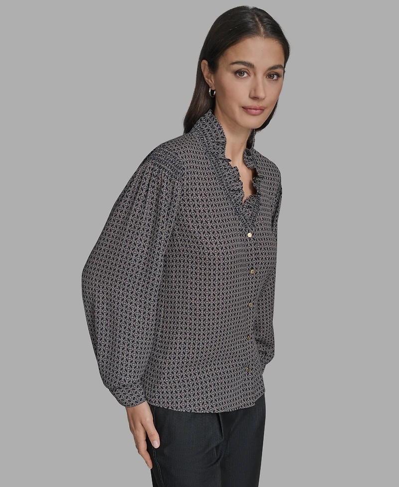 Bcbg Women's Printed Ruffled V-Neck Blouse