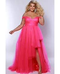 Sydney's Closet Women's High-Low Sweetheart Neckline Off-the-Shoulder Gown