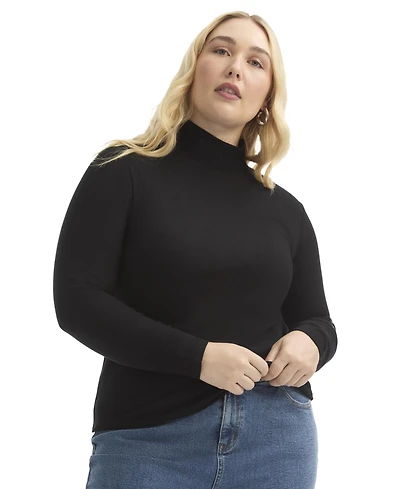 June + Vie Women's Plus Ribbed Mock Neck Top