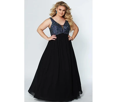 Celebrations by Sydney's Closet Women's Sequin Empire Plus Evening Gown