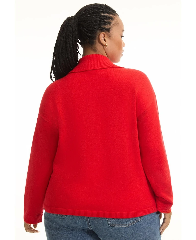 June + Vie Women's Plus Polo Shirt Sweater
