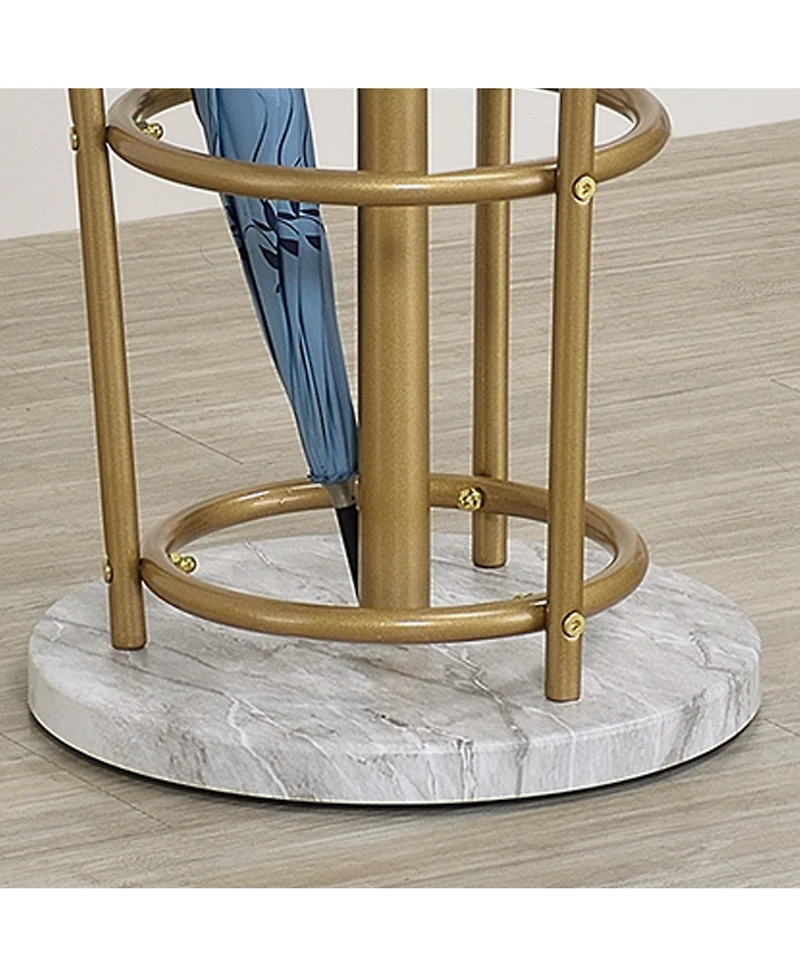 Kings Brand Furniture Freestanding Metal Hall Tree Coat Rack Stand with Umbrella Holder for Entryway Hanging Clothes, Hats, Bags (Gold)