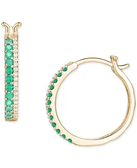 Emerald (3/8 ct. t.w.) & Diamond (1/8 Double Row Small Hoop Earrings 14k Gold-Plated Sterling Silver, 0.75"
