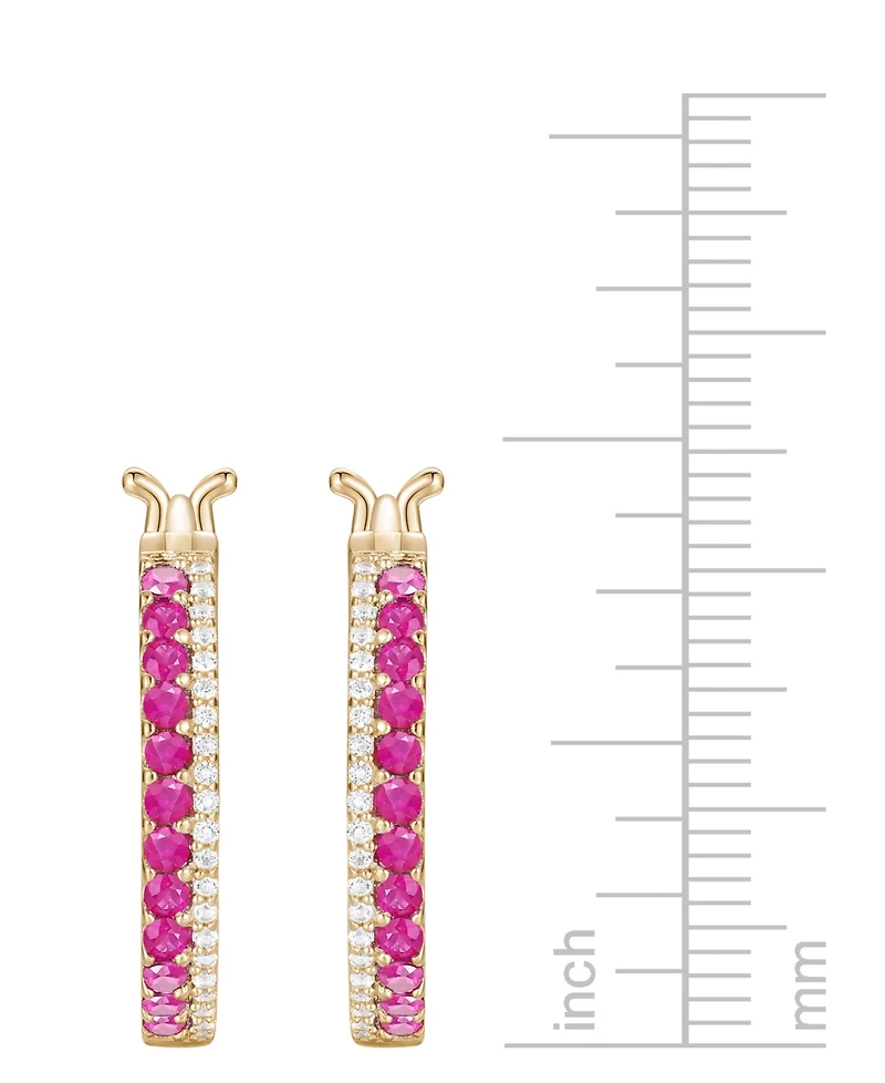 Emerald (3/8 ct. t.w.) & Diamond (1/8 Double Row Small Hoop Earrings 14k Gold-Plated Sterling Silver, 0.75"