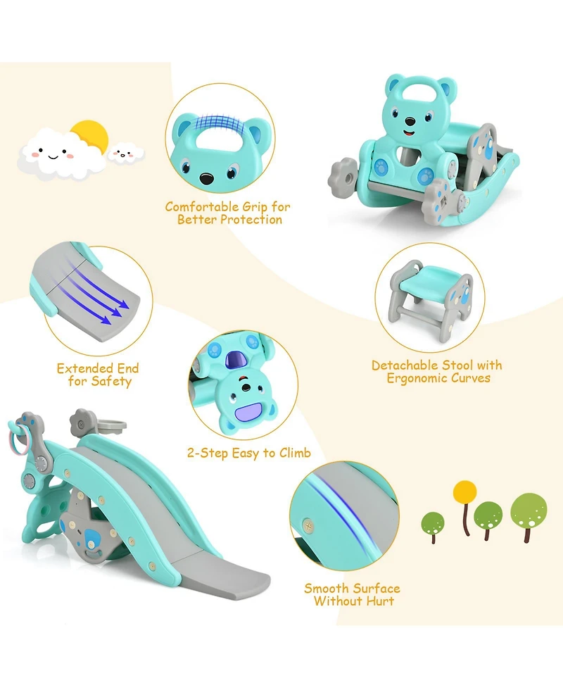 Akiudex 4-in-1 Toddler Slide and Rocking Horse Playset with Basketball Hoop