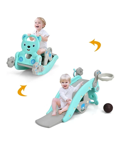 Akiudex 4-in-1 Toddler Slide and Rocking Horse Playset with Basketball Hoop