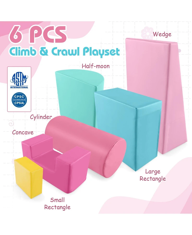 Akiudex 6 Pieces Foam Climbing Blocks Indoor Climb and Crawl Activity Playset with Rectangles