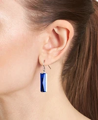 Color Crystal Rectangle Drop Earrings Sterling Silver