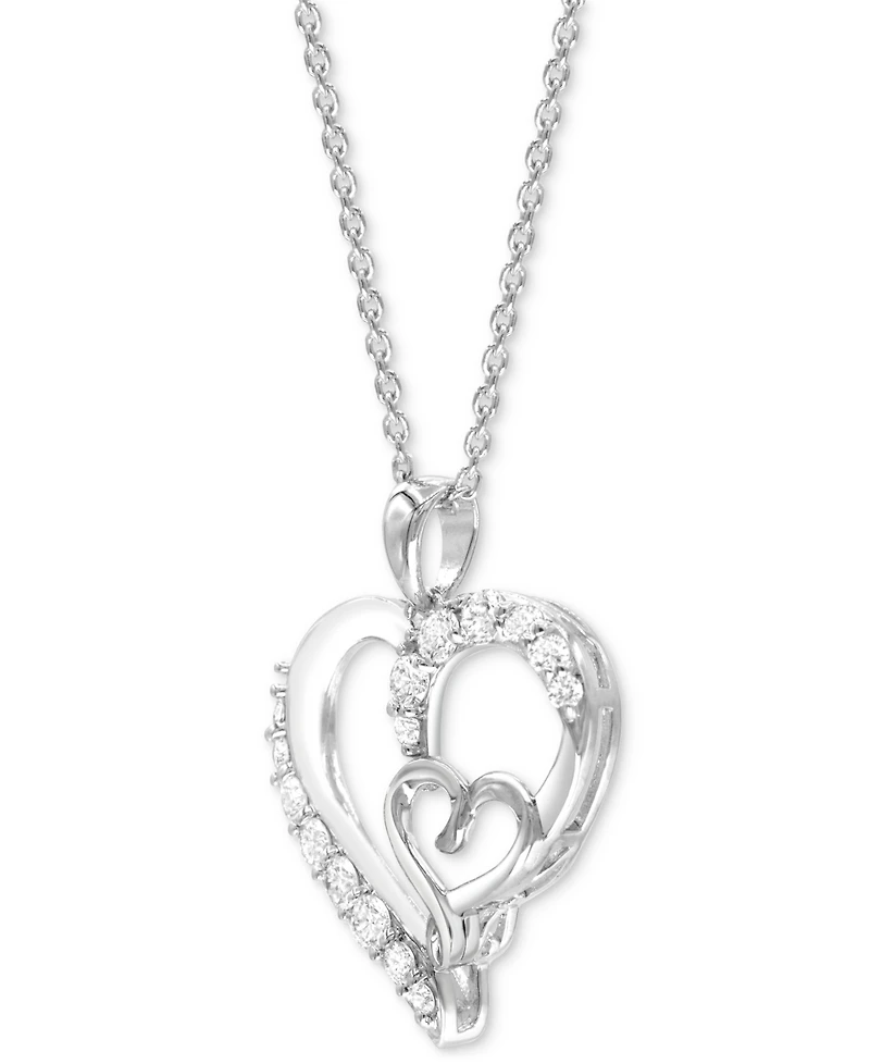 Lab Grown White Sapphire (3/4 ct. t.w.) 18" Heart Pendant Necklace in Sterling Silver