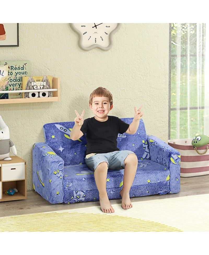 Cesicia 2 in 1 Kids Sofa Chair, Toddler Couch with Glow in The Dark Cosmic Patten, Washable Cover