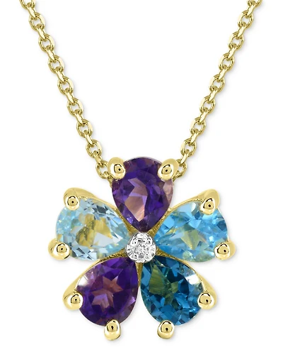 Multi-Gemstone 3-1/4 ct. t.w. with Diamond Accent Flower Statement Pendant 14K Gold-Plated Sterling Silver