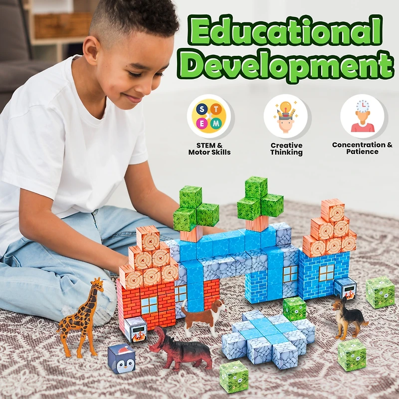 Contixo Magnetic Blocks Building Cubes Game, Sensory Toys 100-Pieces