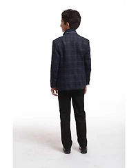 Elie Balleh Boys Navy Slim Fit Plaid Chanel Tweed Blazer