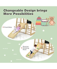 Akiudex 8-in-1 Wooden Climber Play Set with Slide and Swing for Kids
