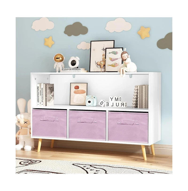 Cesicia Kids bookcase with Collapsible Fabric Drawers, Children's Book Display, Toy Storage Cabinet Organizer