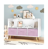 Cesicia Kids bookcase with Collapsible Fabric Drawers, Children's Book Display, Toy Storage Cabinet Organizer