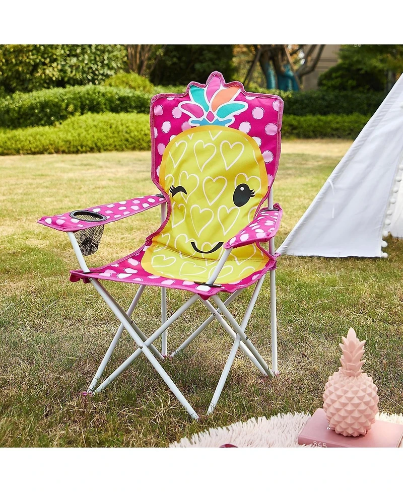 Cesicia Figural Pineapple Folding Kids Indoor Outdoor Beach Camp Chair with Portable Carry Case, Ages 6+