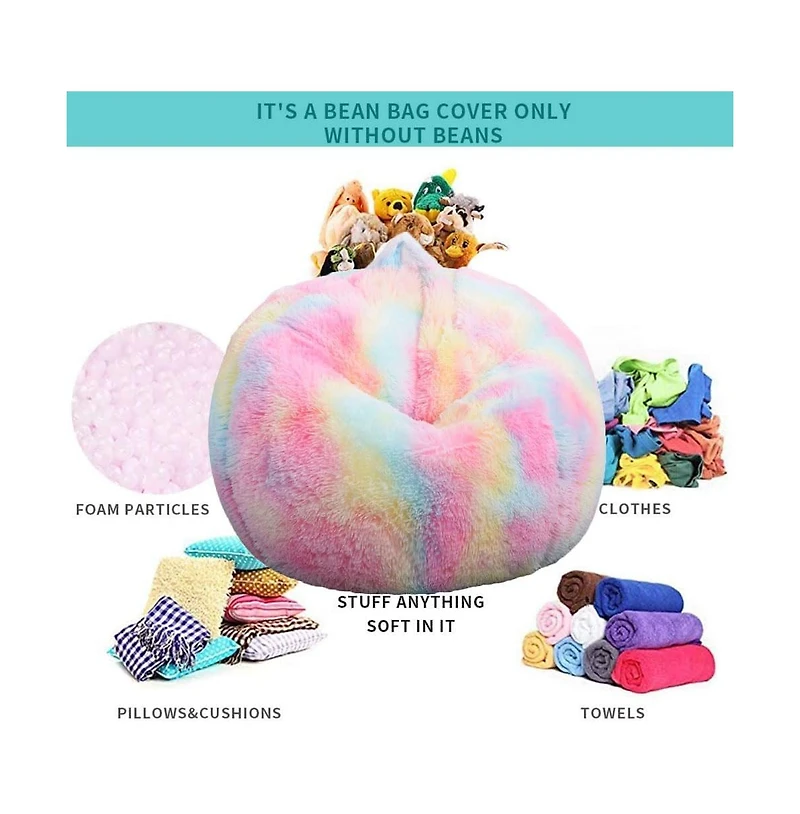 Cesicia Sorbet Dreams Rainbow Fur Kids Bean Bag Chair, Multicolor, Large (No Filler)