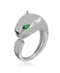 Rachel Glauber Panther Head with Green & Clear Cubic Zirconia Open Band Ring