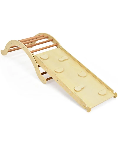 Akiudex 3-in-1 Wooden Climber Ladder Structure with Rock Climbing Ramp and Padding