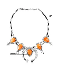 American West Jewelry Sterling Silver Orange Spiny Oyster Pear-Cut Squash Blossom Necklace, 17 to 20 Inches
