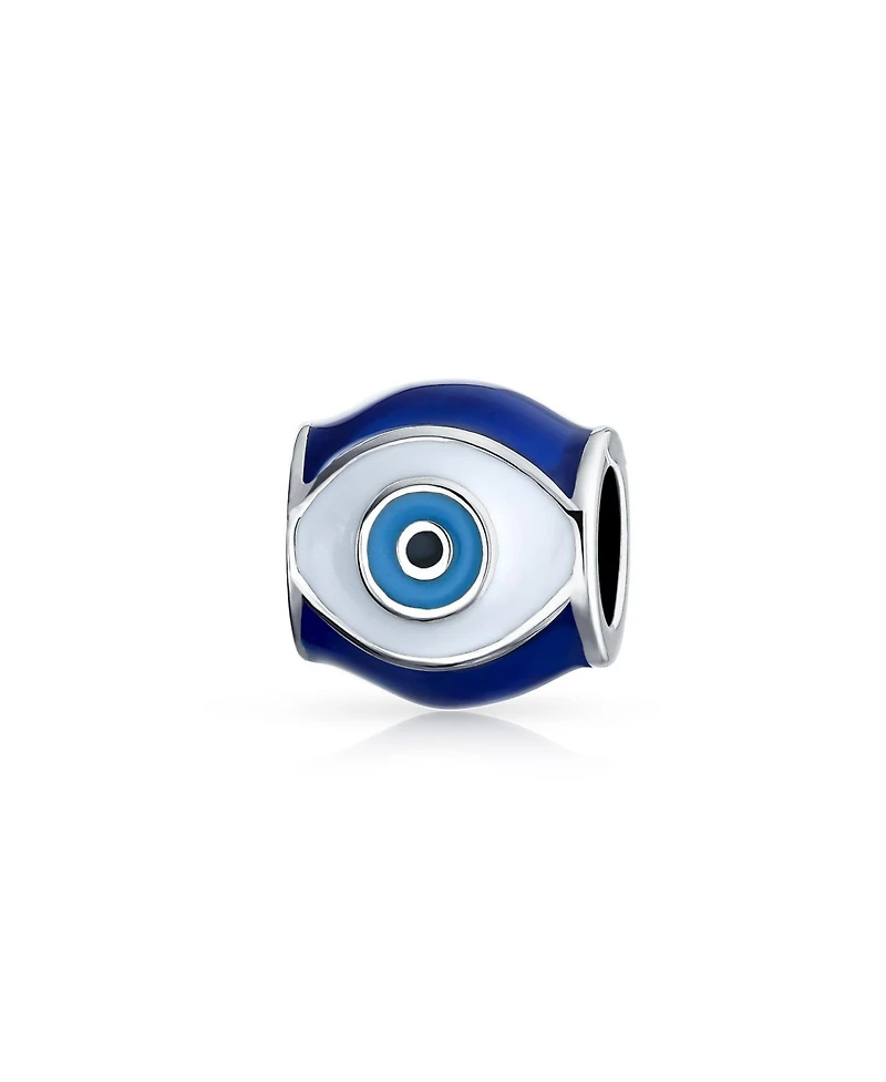 Bling Jewelry Set of 2 Blue Hamsa Hand Evil Eye Good Luck Charm Barrel Bead in Sterling Silver for Bracelets