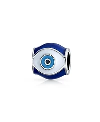 Bling Jewelry Set of 2 Blue Hamsa Hand Evil Eye Good Luck Charm Barrel Bead in Sterling Silver for Bracelets