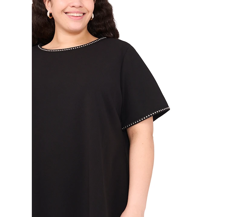 Msk Plus Short-Sleeve Crepe Shift Dress