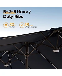 Xizzi 15ft Solar Umbrella Smart Led Lighted Patio Umbrella,12 Heavy Duty Ribs Large Outdoor Double Sided Rectangle Umbrella with Light Modes and Base