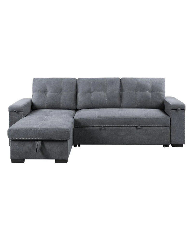 Homlux 95"W Gray Woven Fabric Reversible Sleeper Sectional Sofa with Storage Chaise Cup Holder Charging Ports and Pockets