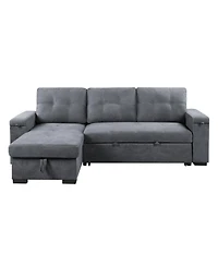 Homlux 95"W Gray Woven Fabric Reversible Sleeper Sectional Sofa with Storage Chaise Cup Holder Charging Ports and Pockets