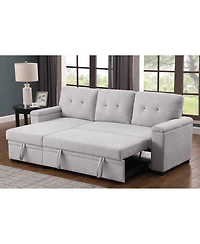 Homlux 84.5"W Light Gray Woven Fabric Reversible Sleeper Sectional Sofa with Storage Chaise