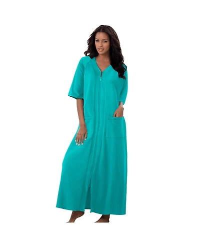 Dreams & Co. Petite Plus Long French Terry Zip-Front Robe