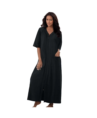 Dreams & Co. Women's Long French Terry Zip-Front Robe