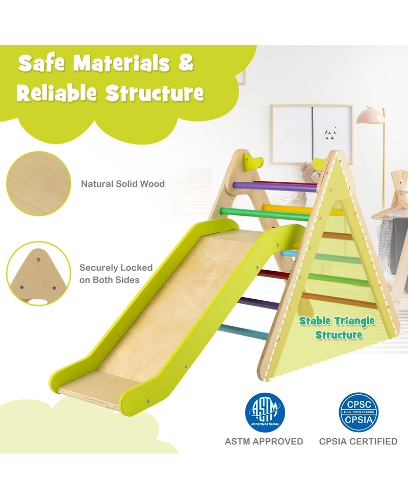 Akiudex 2-in-1 Wooden Triangle Climber Set with Gradient Adjustable Slide